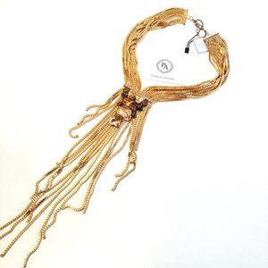 Long Necklace Gold Plated Brown Agate Corals Stone